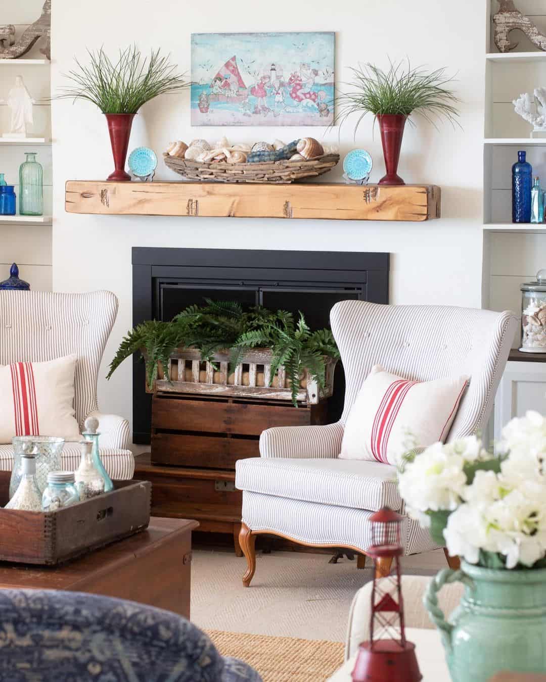 Layer Wooden Crates for a Fireplace Plant Display