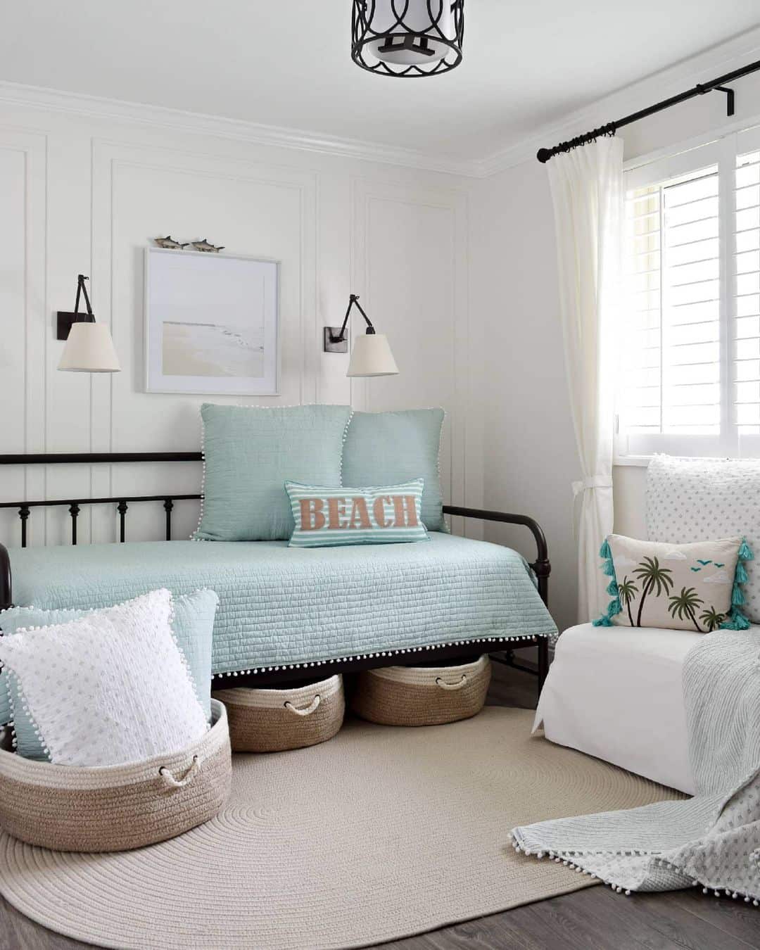 Woven Baskets Hide Clutter Under Daybed