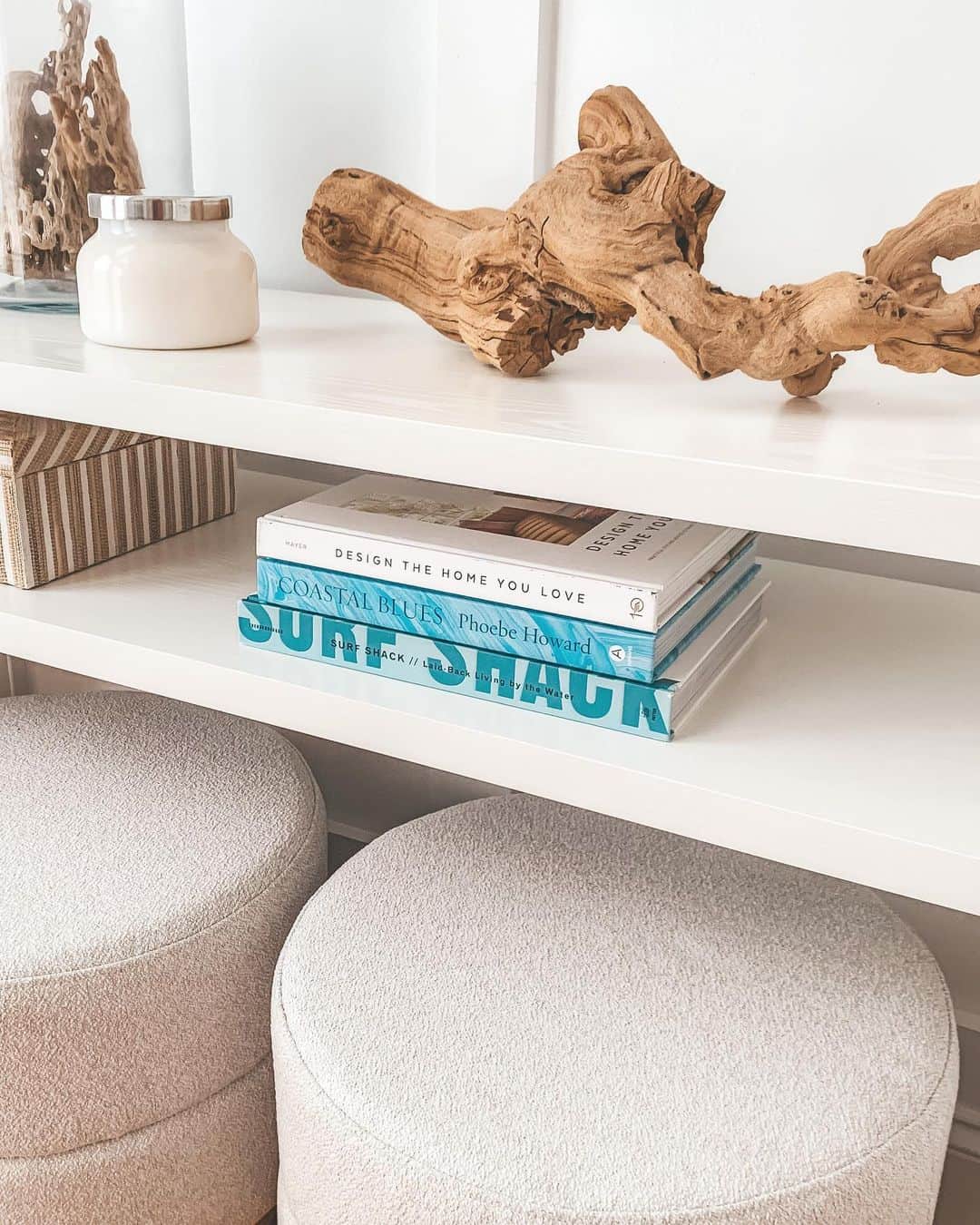 Driftwood Sculpture Adds Organic Texture to Shelf Display