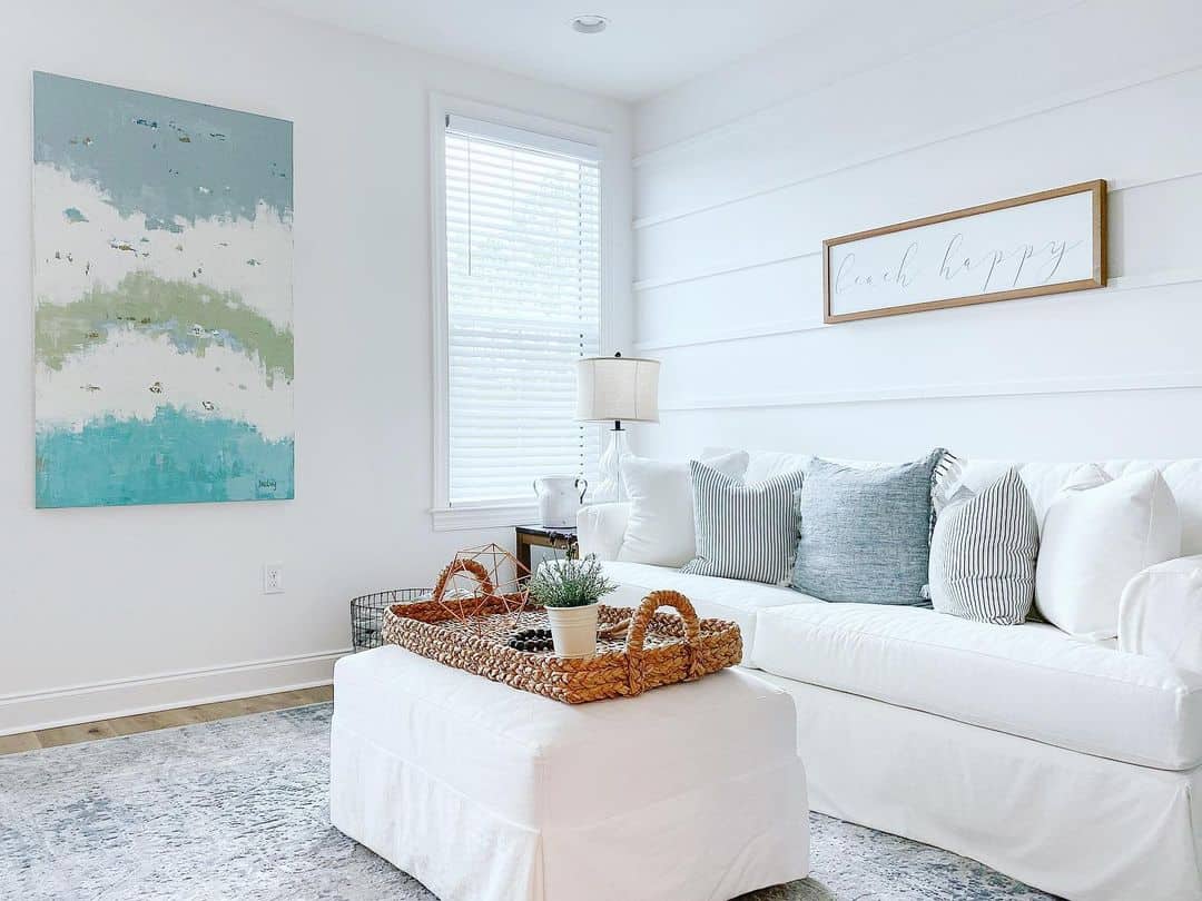 Abstract Art Brings Coastal Hues to White Walls