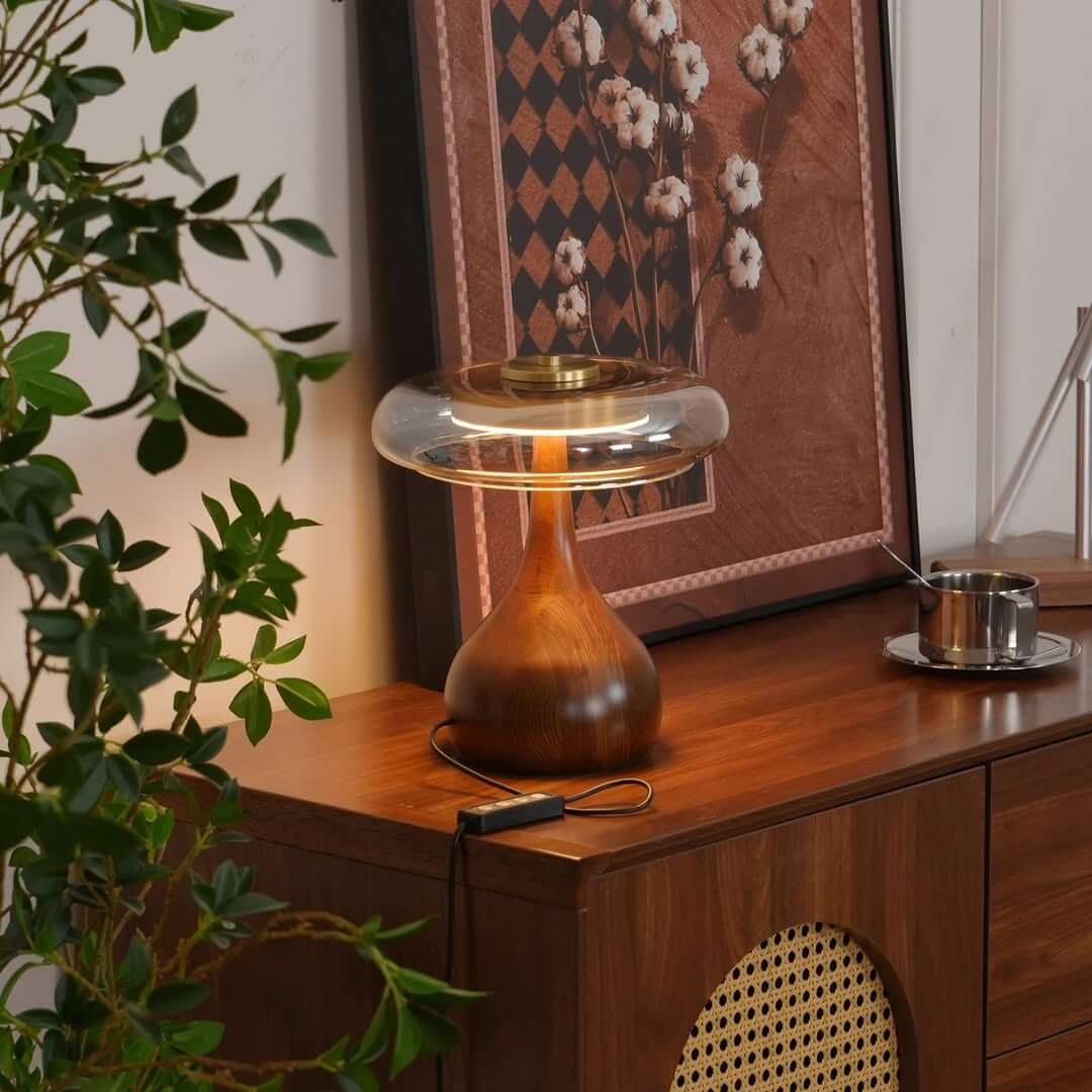 Glass Dome Lamp with Wood Base Adds Mid-Century Warmth