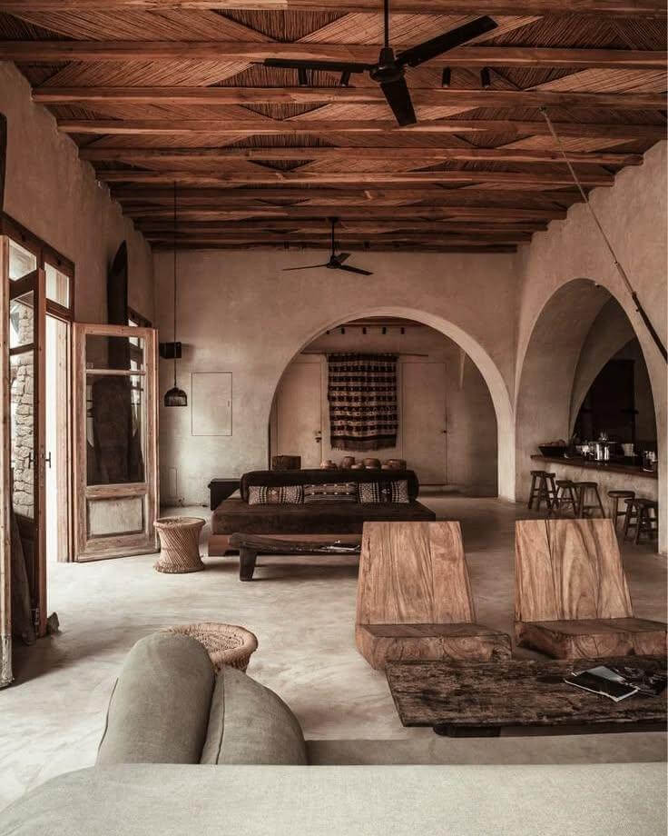Integrate Woven Inlay into Exposed Wood Beam Ceilings