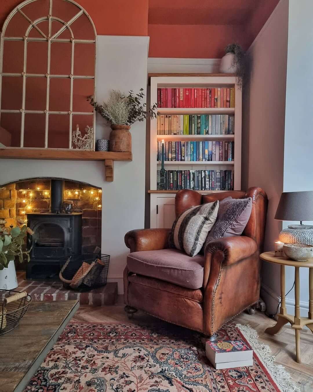 Arched Window Mirror Reflects Warm Tones and Adds Depth
