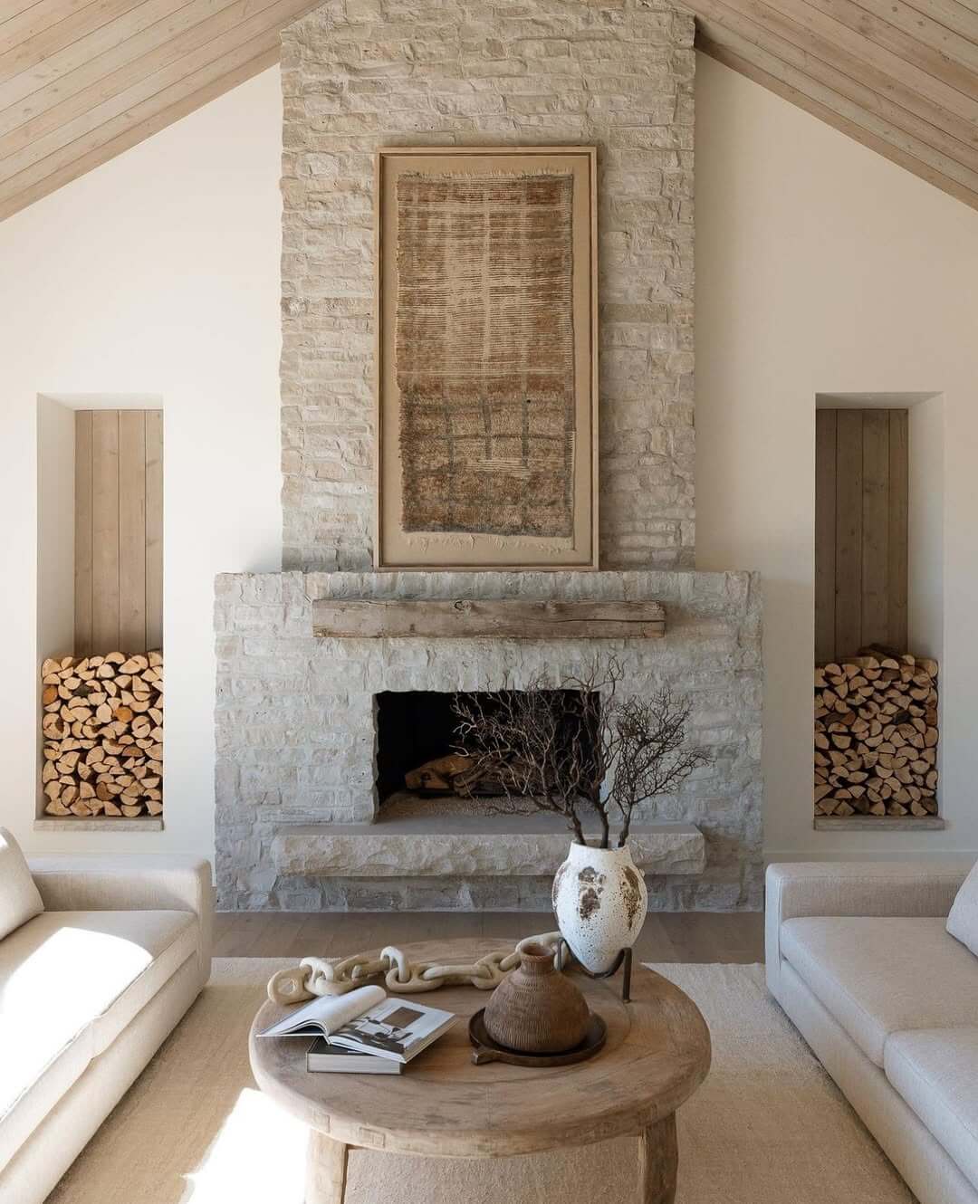 Recessed Niches Stack Firewood for Rustic Accent