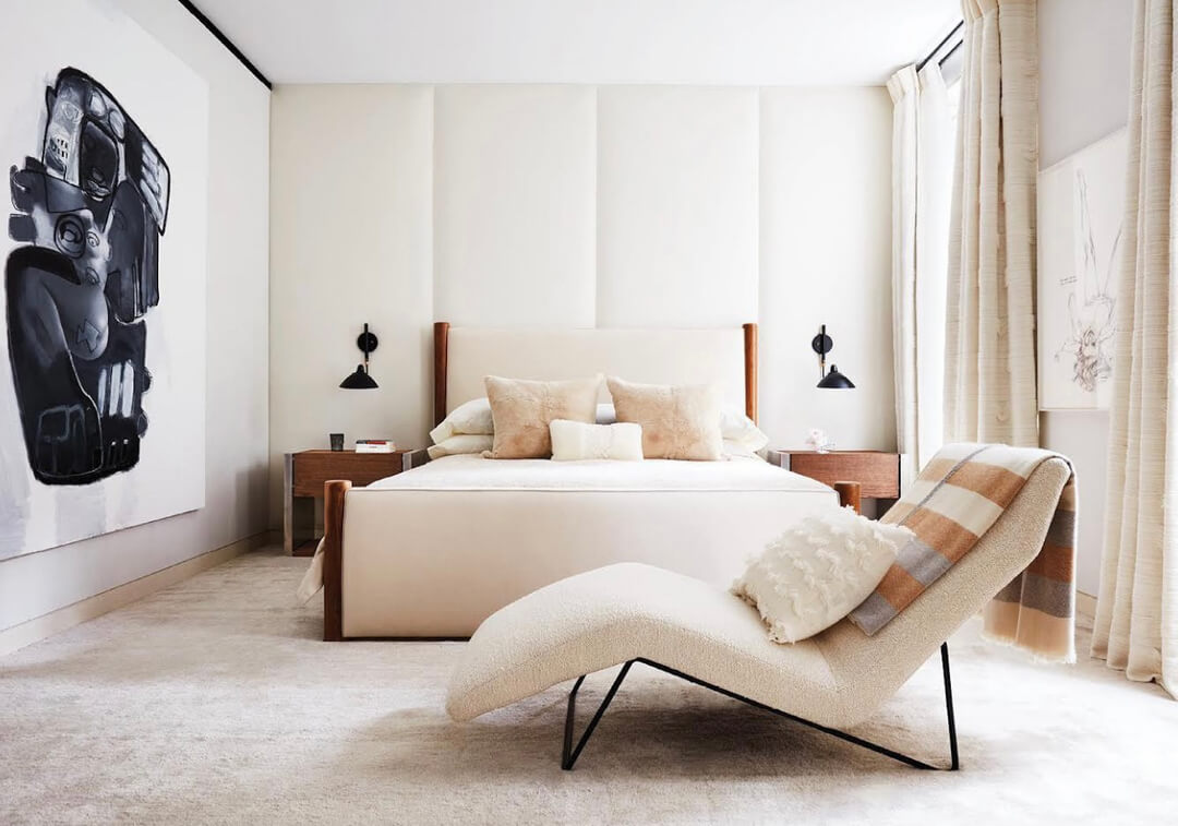 Oversized Abstract Art Anchors a Serene White Bedroom