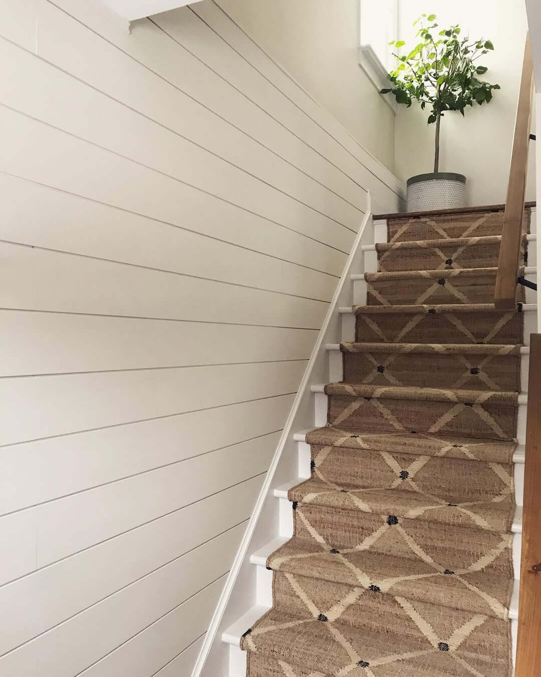 Jute Stair Runner Adds Natural Texture to Shiplap Walls