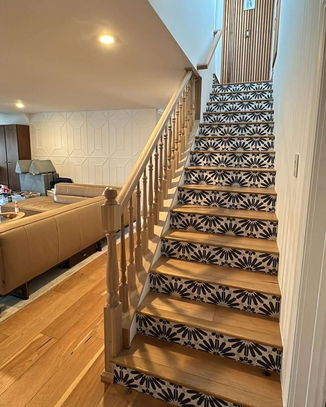 Patterned Risers Add Graphic Punch to Wooden Stairs