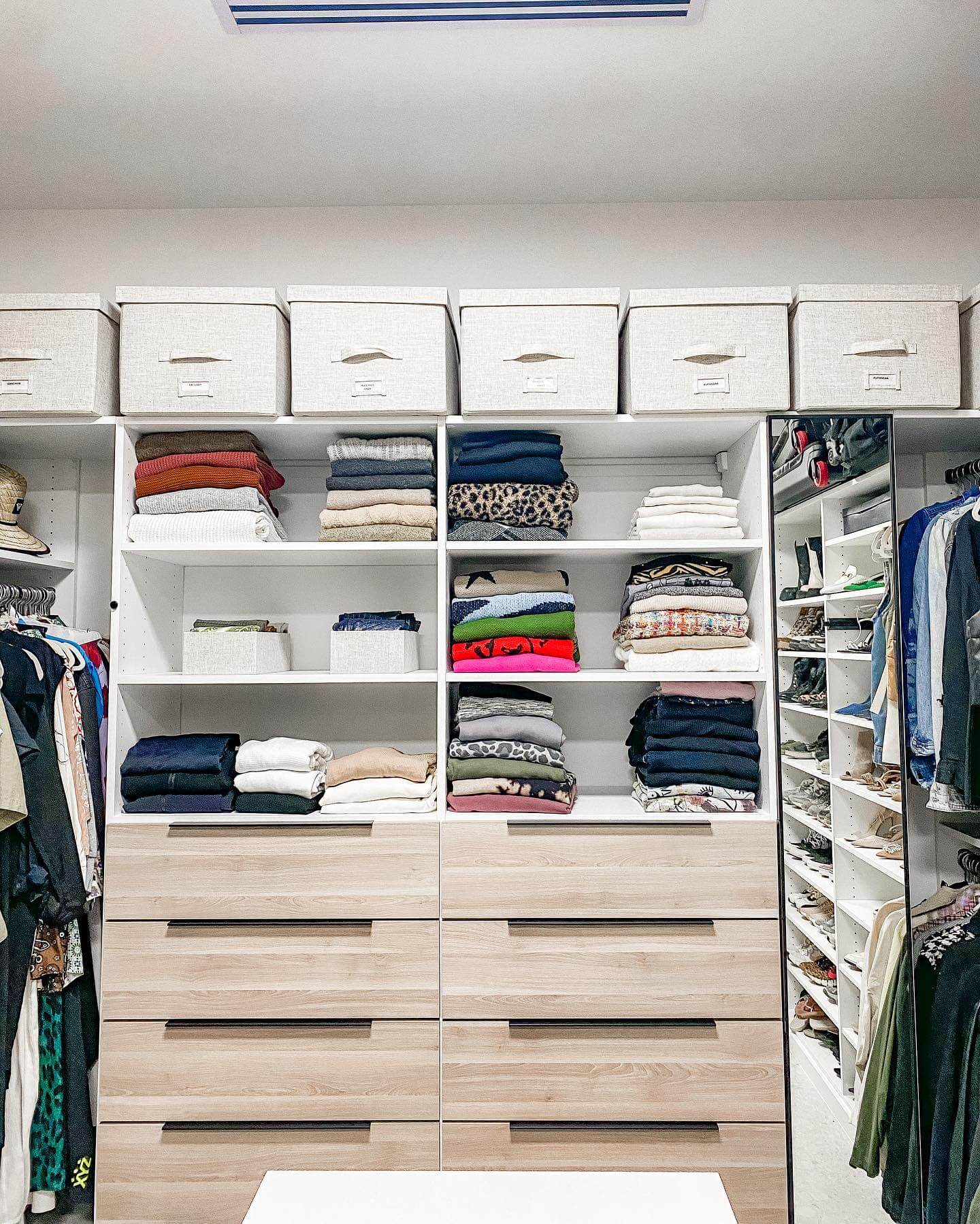 Keep Shelves Organized With Fabric Boxes and Labels