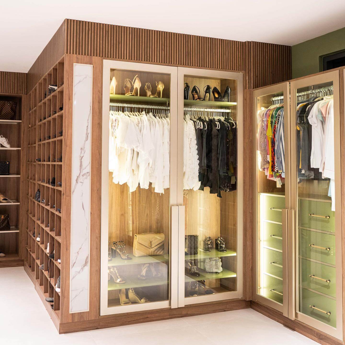 Showcase Shoes in Glass-Fronted Cabinets With Lighting