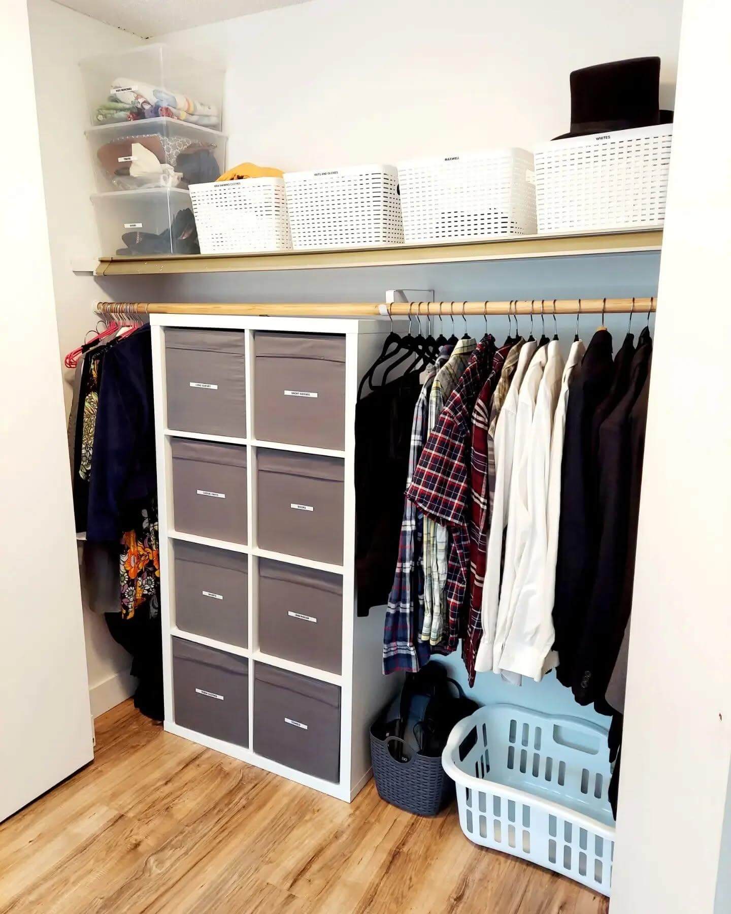 Labeled Fabric Cubes Corral Small Items in Closet