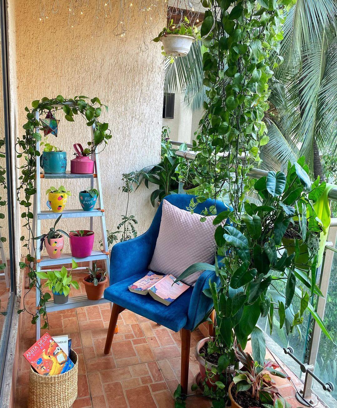 Repurposed Ladder Becomes a Colorful Plant Stand