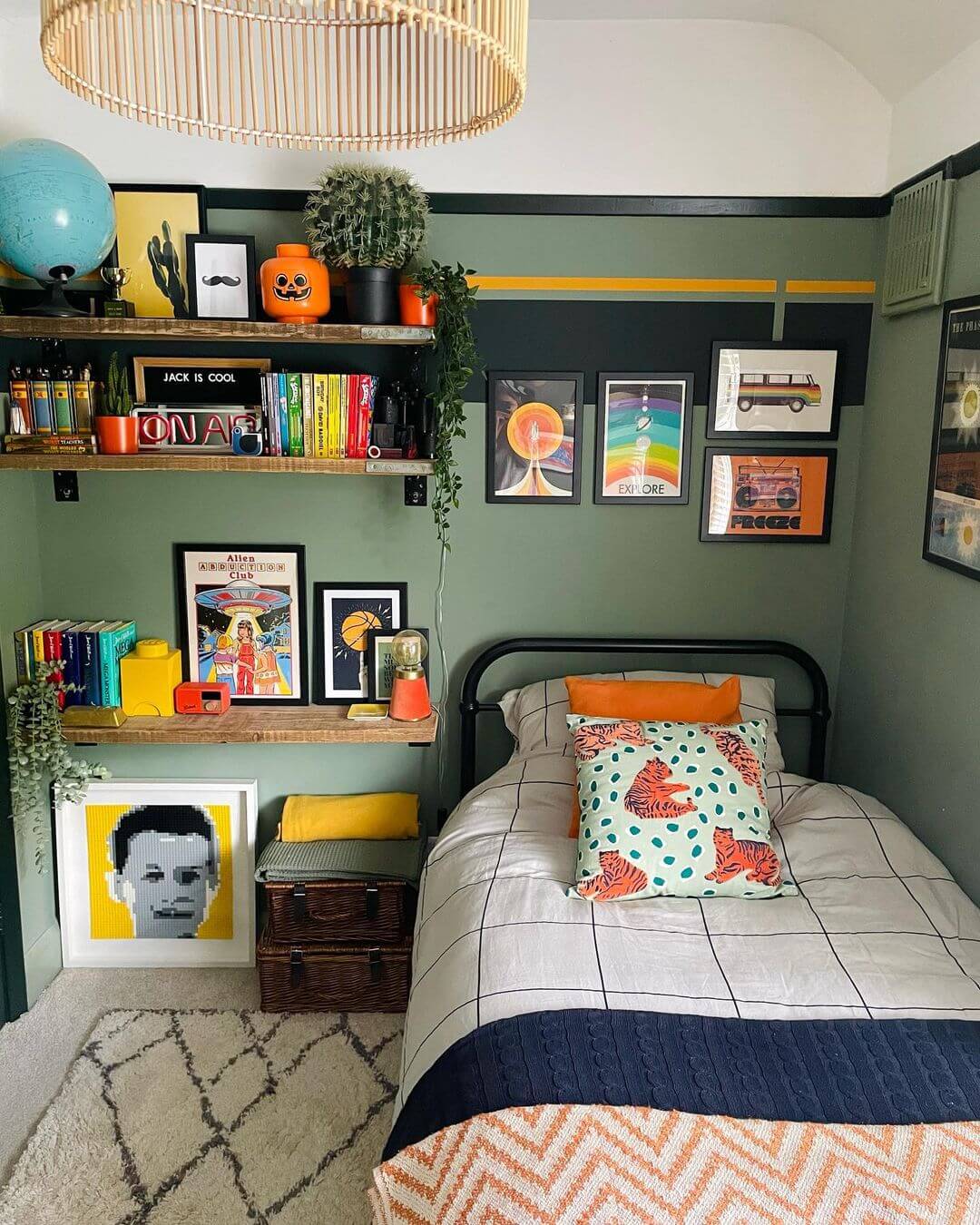 Retro Graphic Art Adds Personality Above the Bed