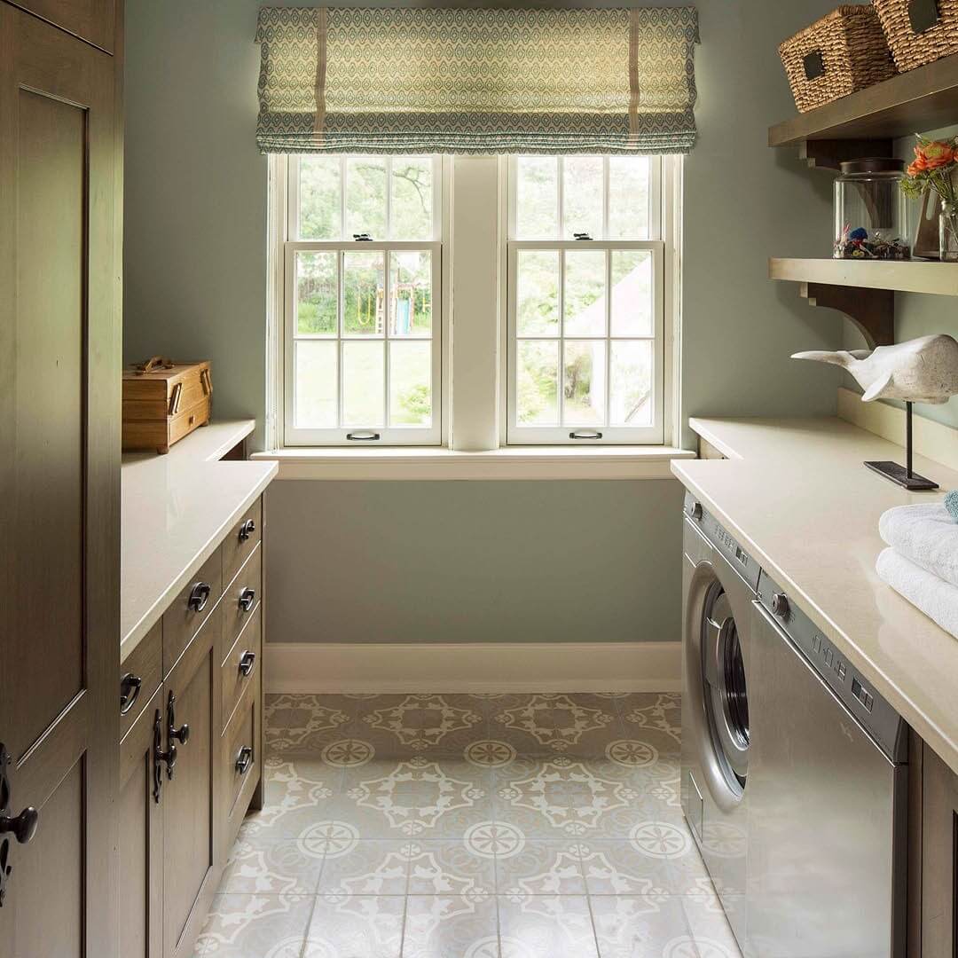 Wooden Drawers with Ornate Pulls Offer Discreet Laundry Storage