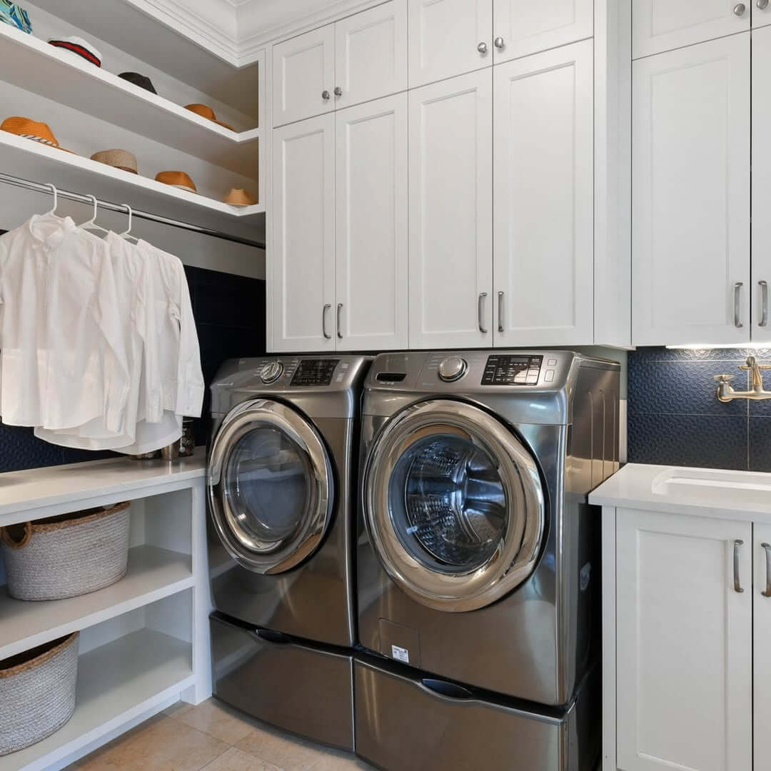 Utilize Vertical Space with High Shelving and Hanging Rod