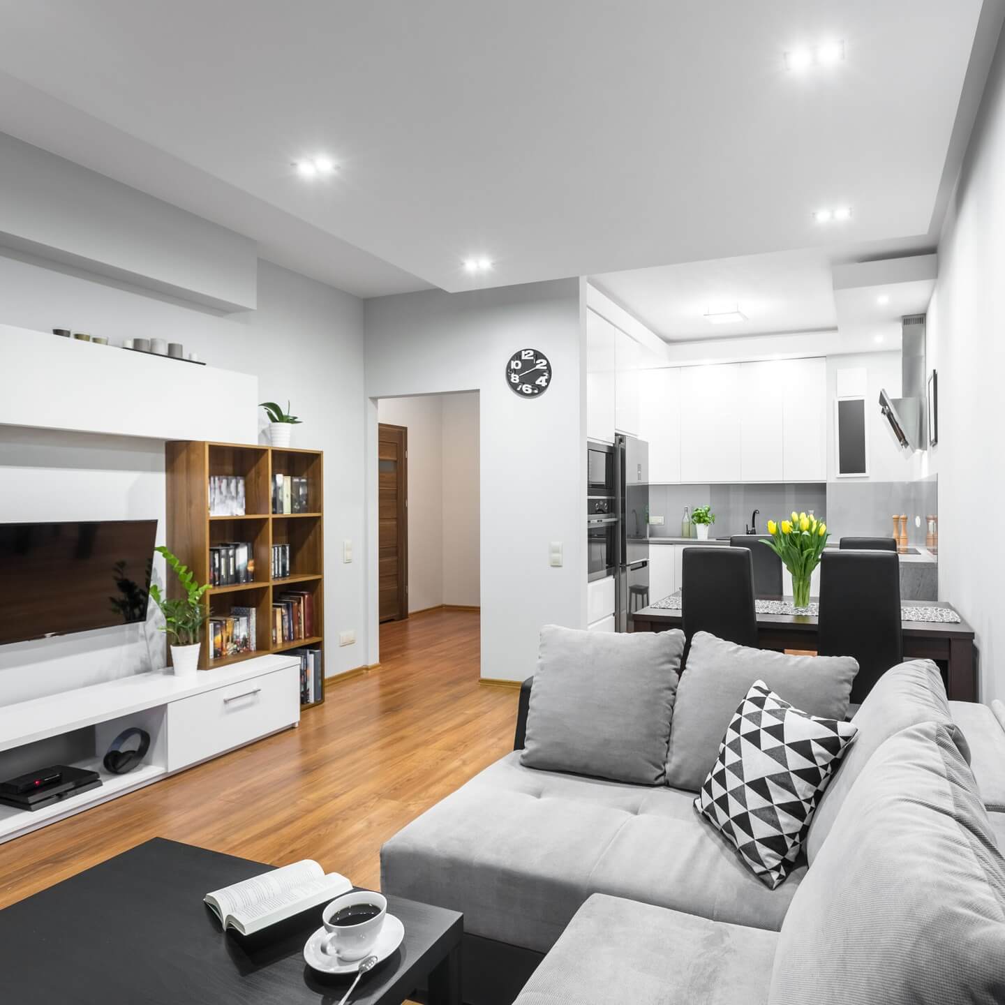 Built-in Shelving Unit Frames Entertainment Area