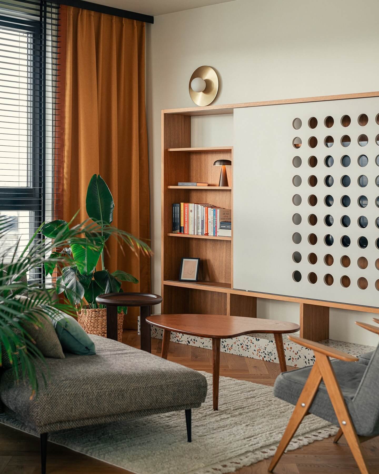 Curved Wood Coffee Table Creates a Soft Focal Point