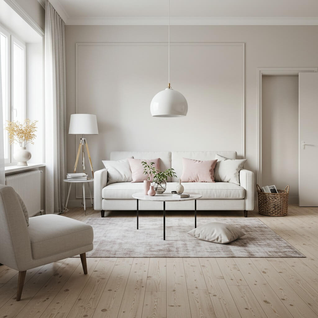 Round Marble-Look Table Softens the Seating Area