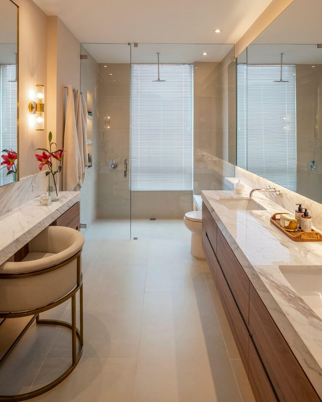Marble Countertop Doubles as a Vanity Shelf