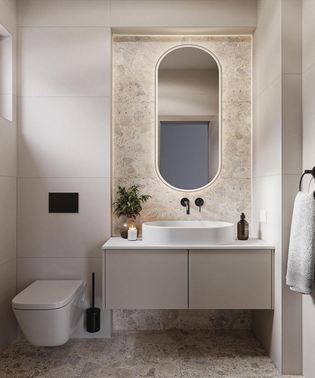 Floating Vanity With Integrated Lighting Creates a Sleek Look