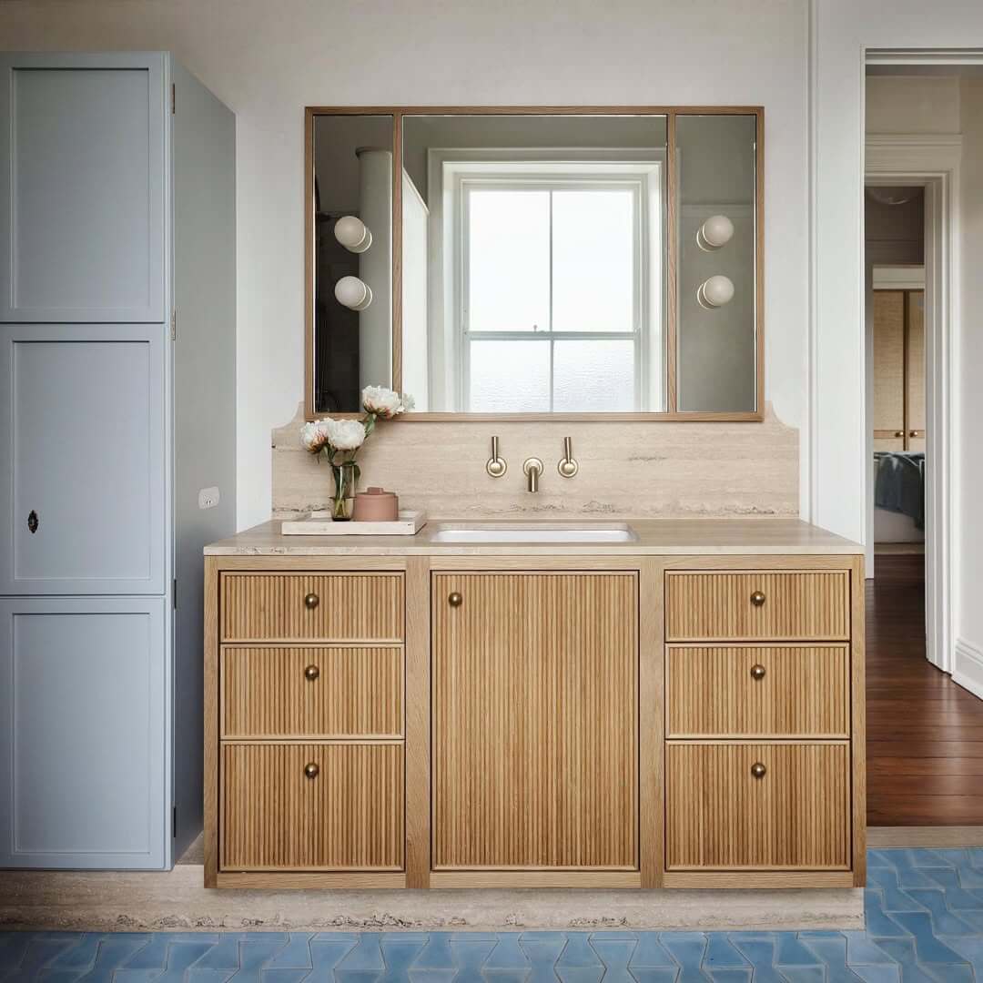 Fluted Wood Vanity Adds Tactile Warmth