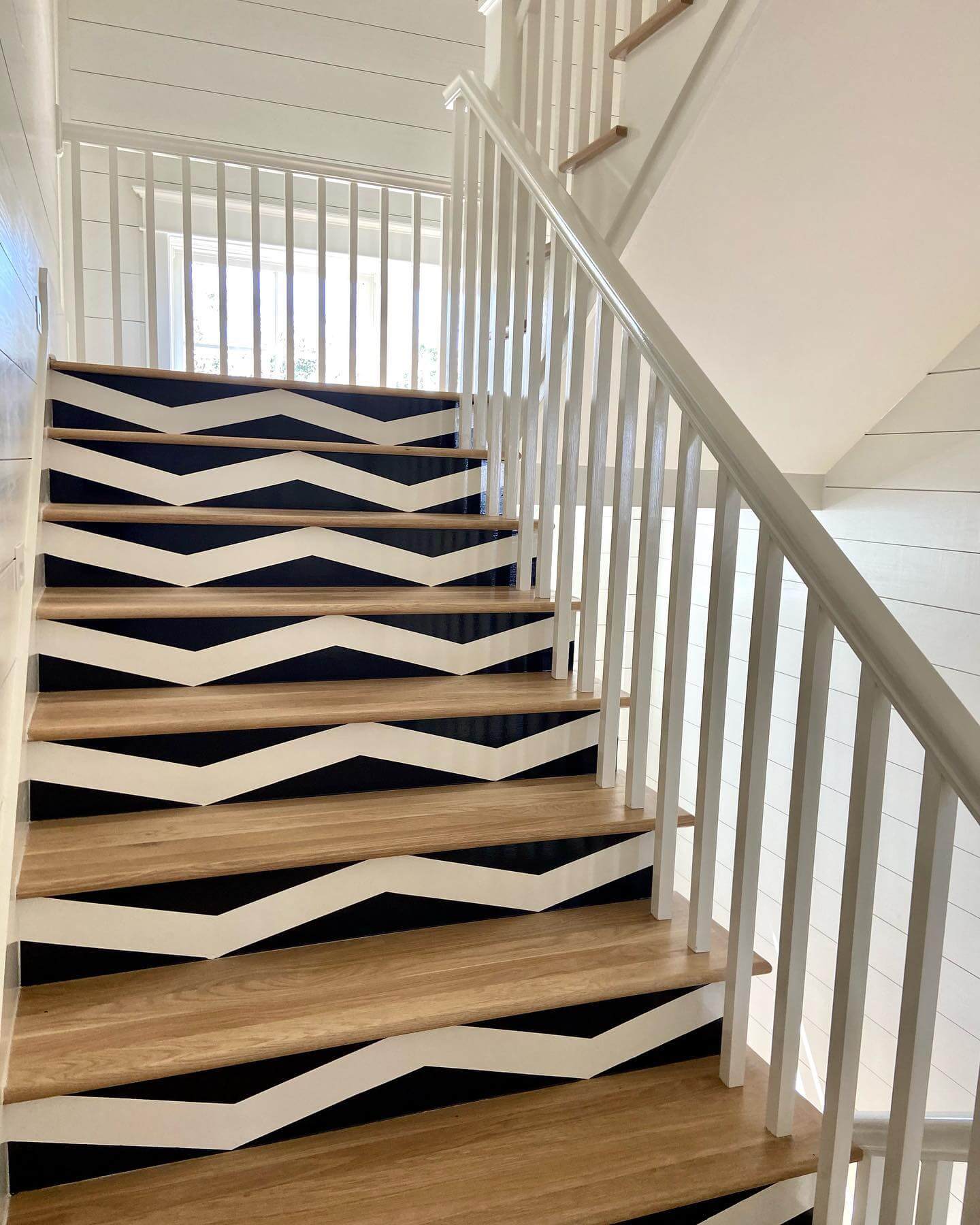 Bold Zigzag Pattern Adds Graphic Movement to Stair Risers
