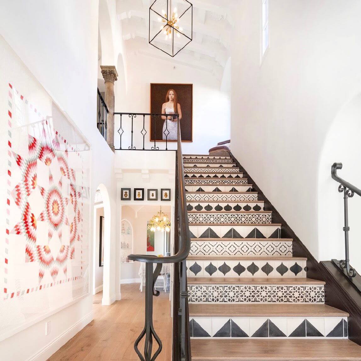 Varied Geometric Tiles Create a Stair Riser Pattern Play