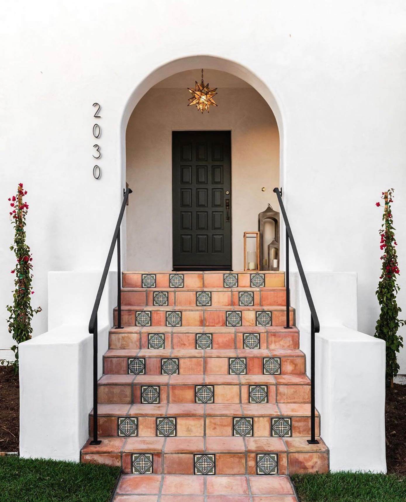Terracotta Steps Frame Ornate Teal and White Tiles