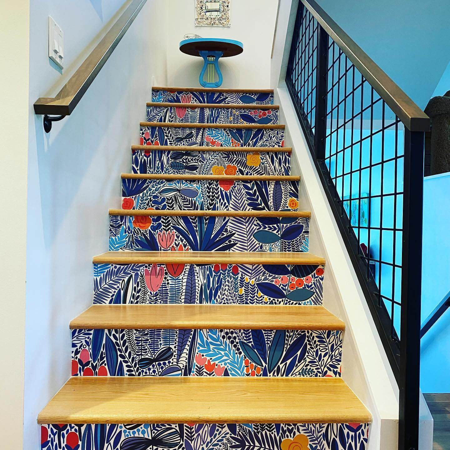 Bold Botanical Print Transforms Stair Risers Into Art