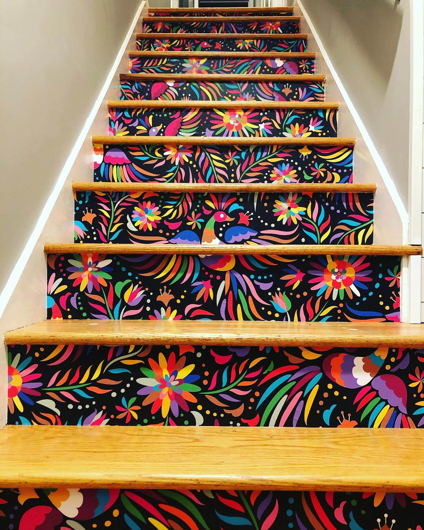 Bright Folk Art Pattern Covers Stair Risers