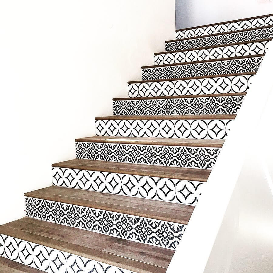 Alternating Tile Patterns Add Moroccan Flair to Stair Risers