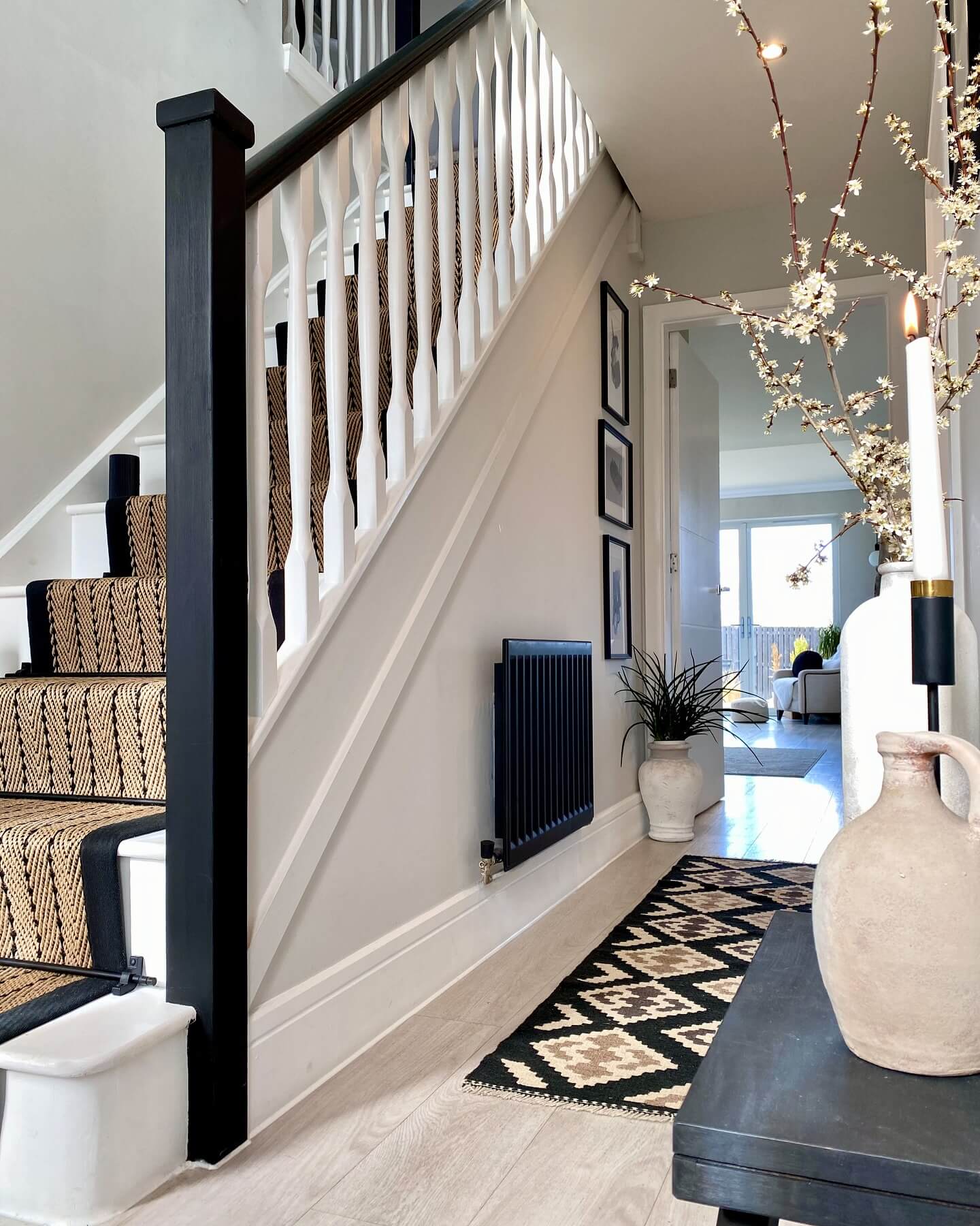 Woven Stair Runner With a Bold Black Border