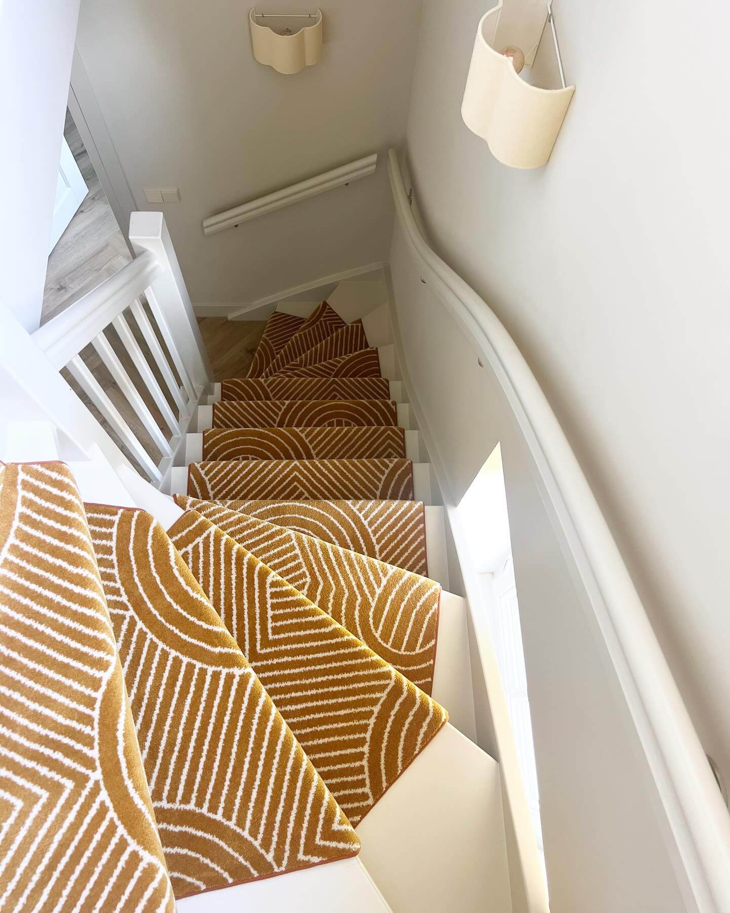 Geometric Stair Runner in Warm Mustard Tones