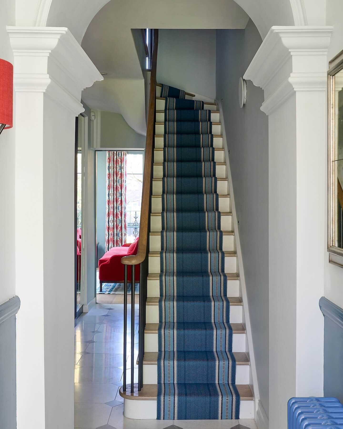 Deep Blue Stair Runner With Contrasting Stripes