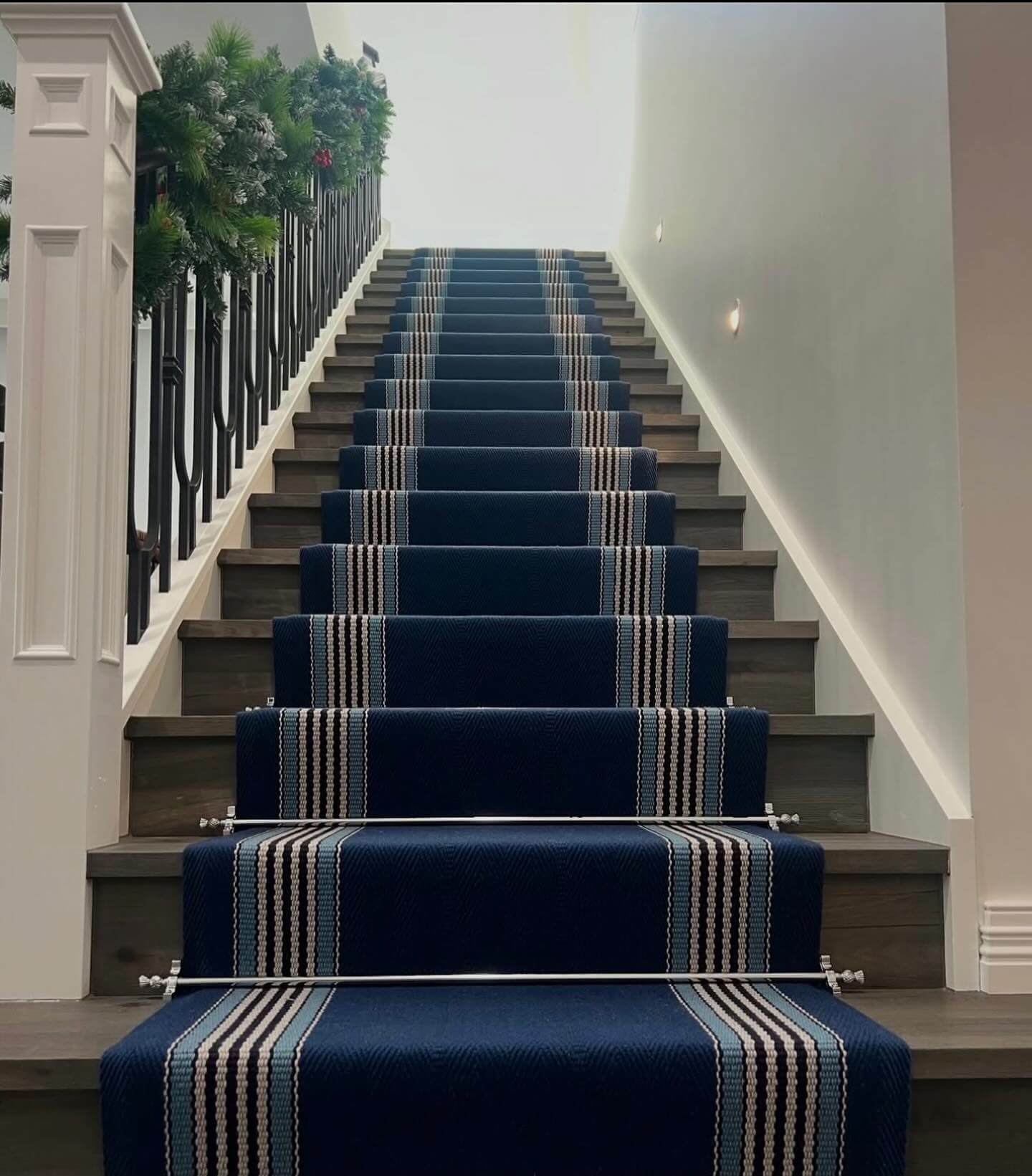Navy Stair Runners With Vertical Stripe Accents