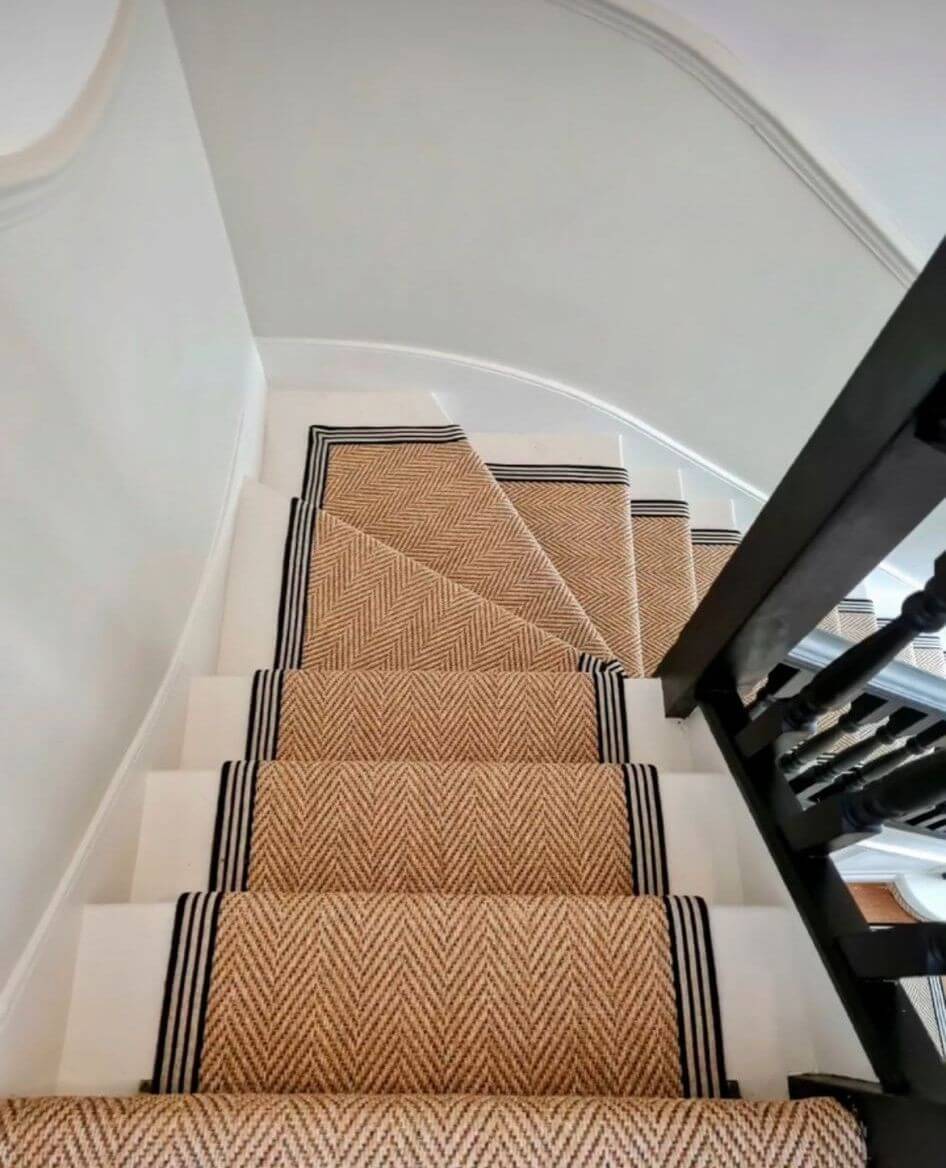 Natural Herringbone Runner With Triple Black Stripe Binding