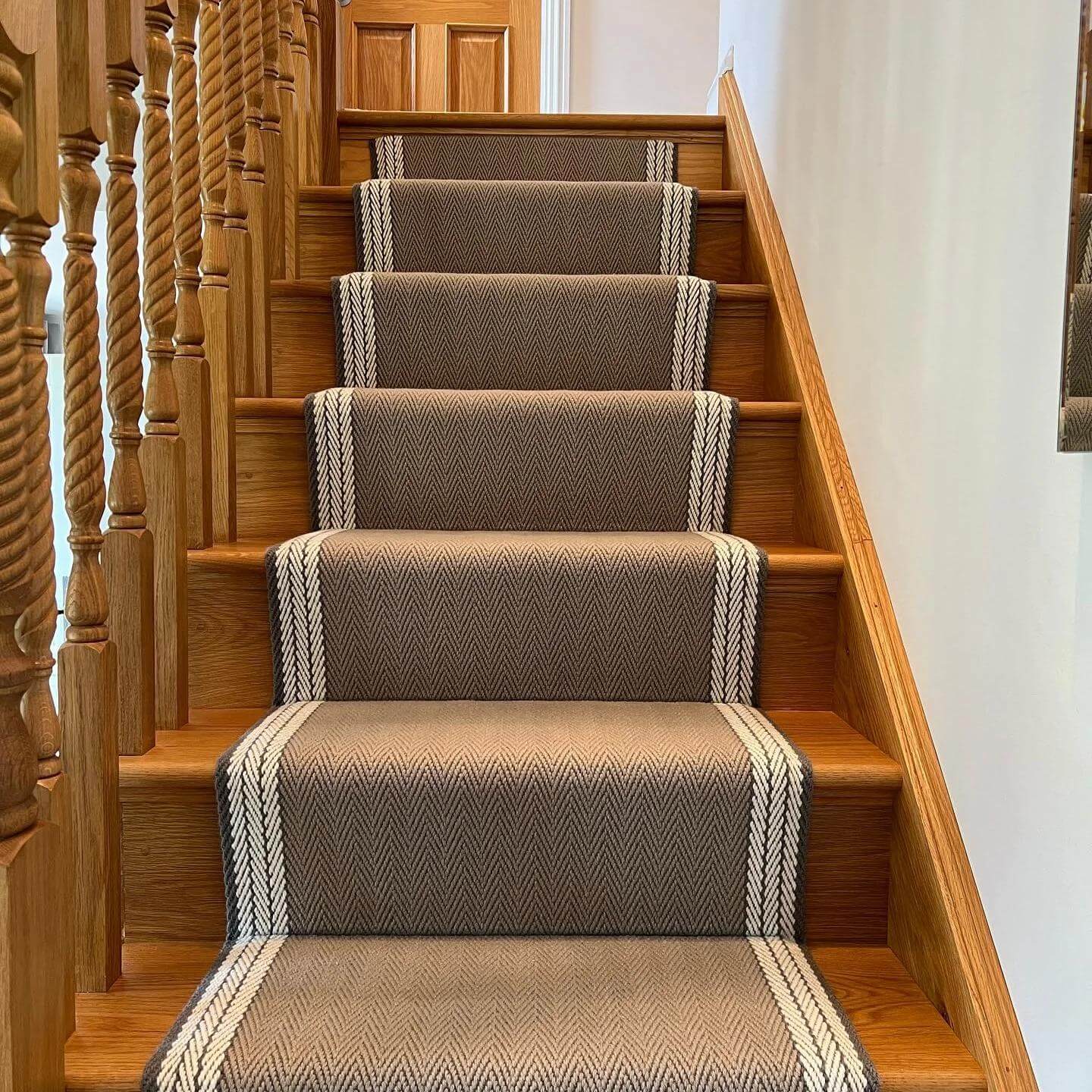 Herringbone Stair Runner With Double White Stripe Binding