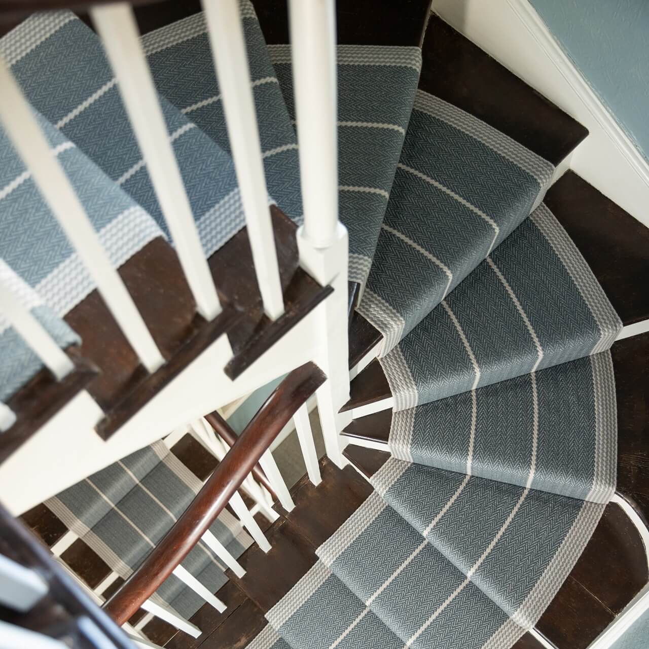 Blue and White Striped Runner With a Herringbone Center