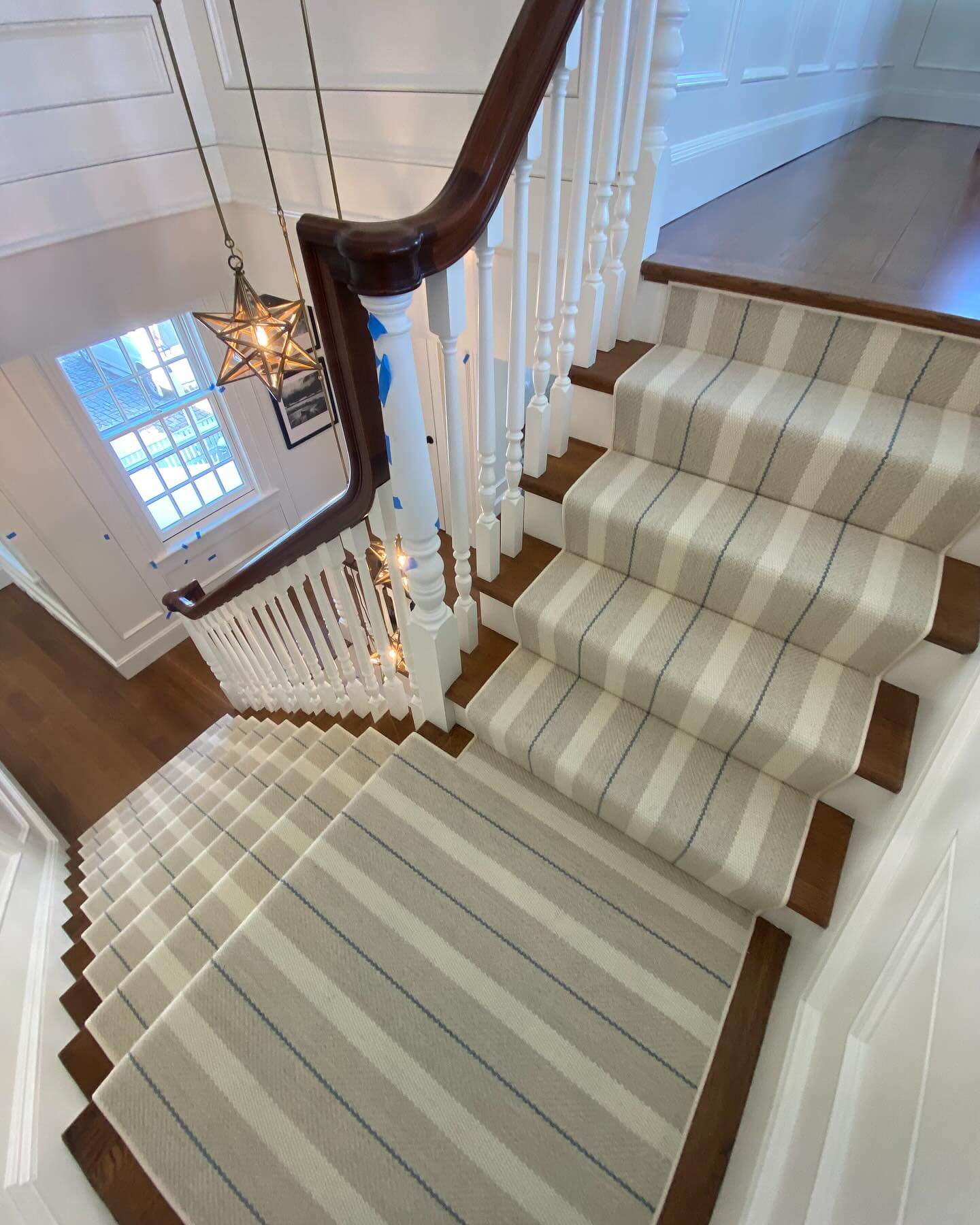 Neutral Stripe Runner Adds Subtle Color to Staircase