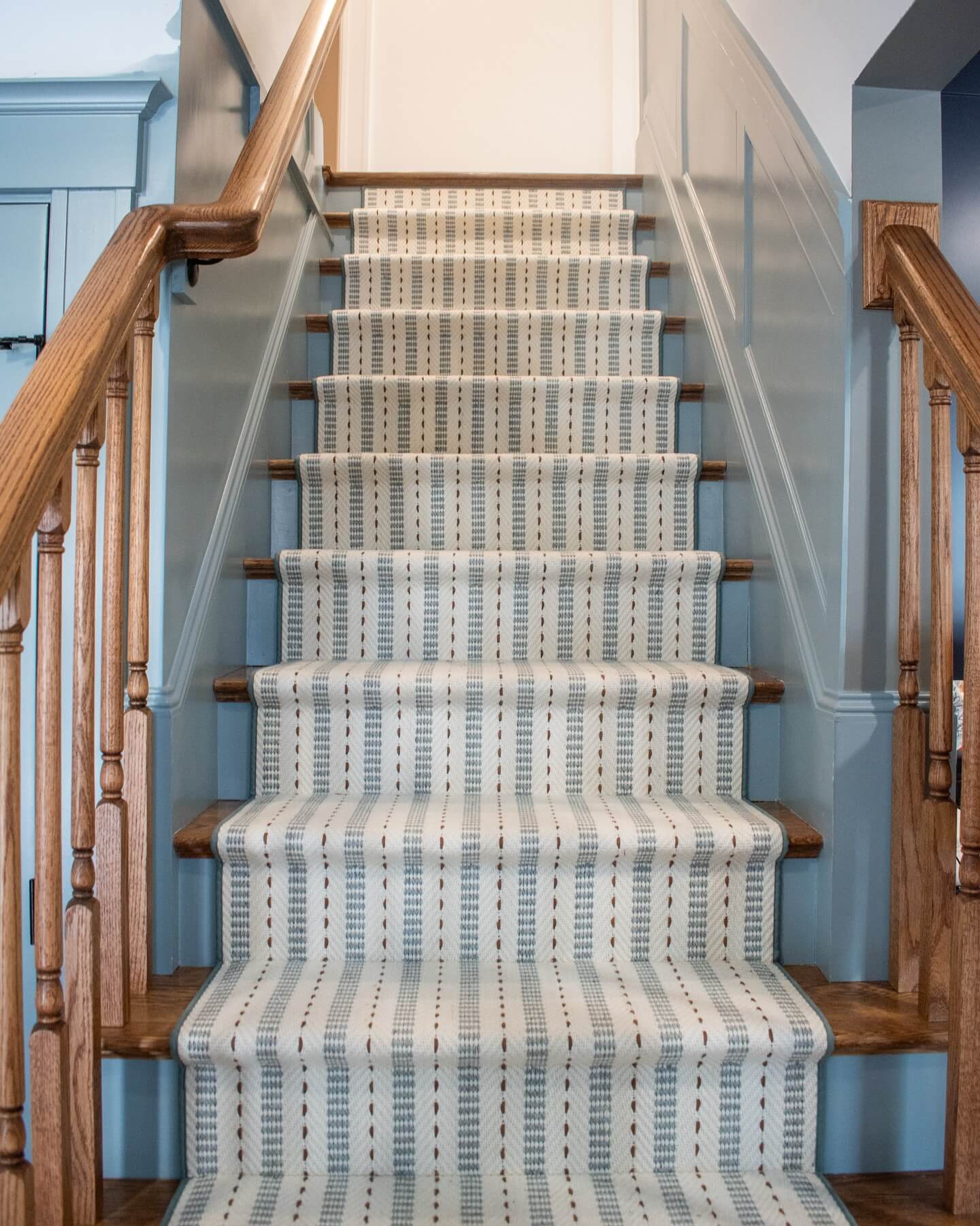 Striped Runner With Subtle Blue and Brown Stitching