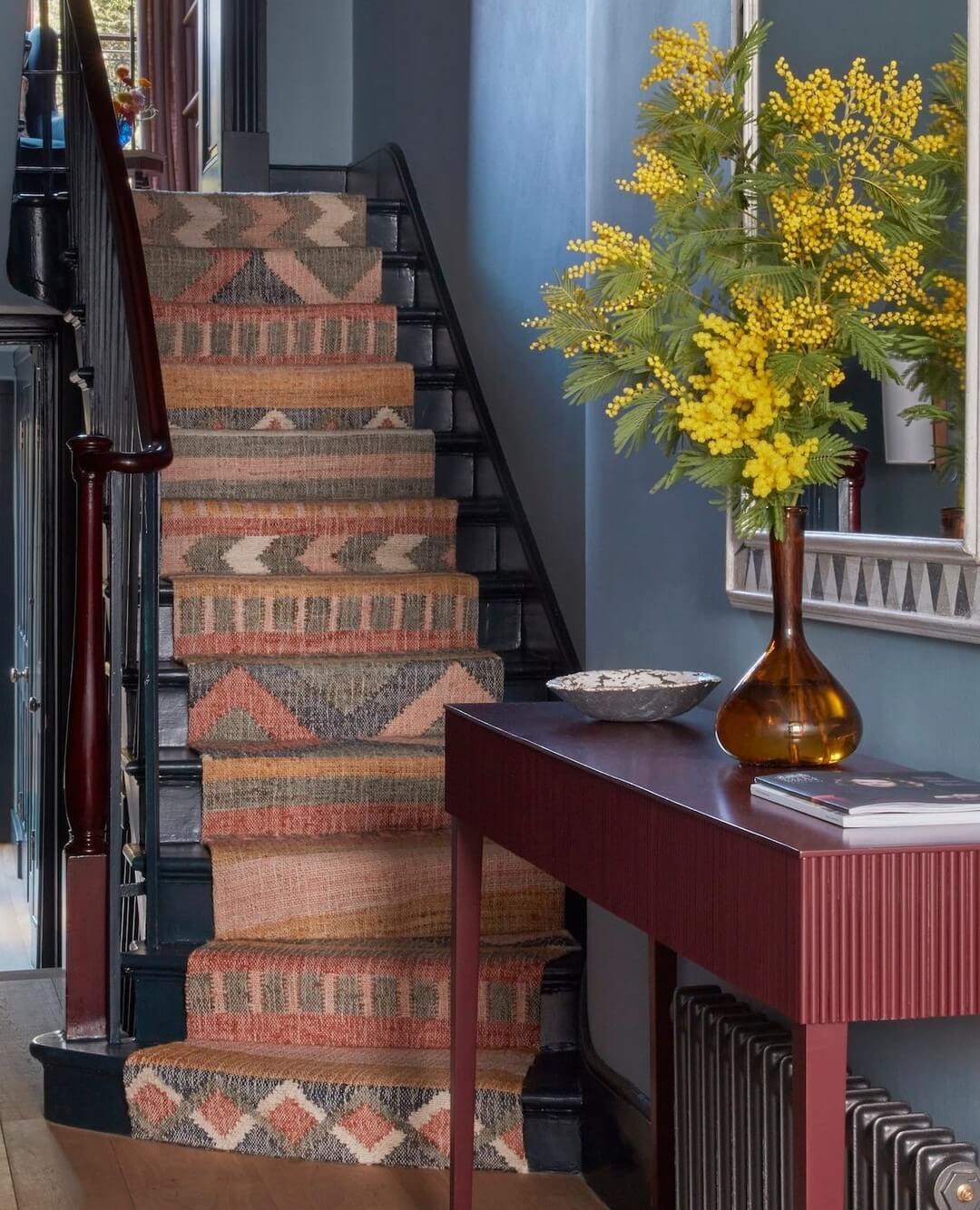 Geometric Stair Runner in Warm Earth Tones