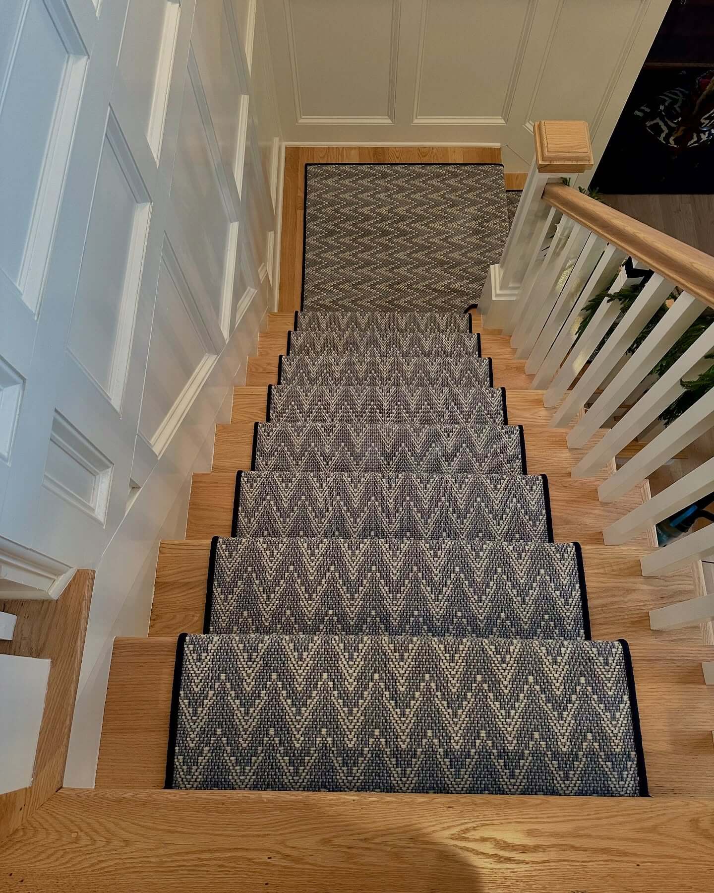 Geometric Stair Runner Adds Pattern To Wood Steps