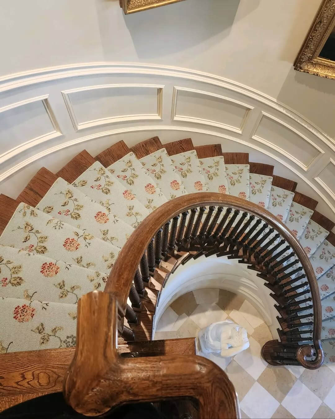Light Blue Stair Runner With Delicate Floral Pattern