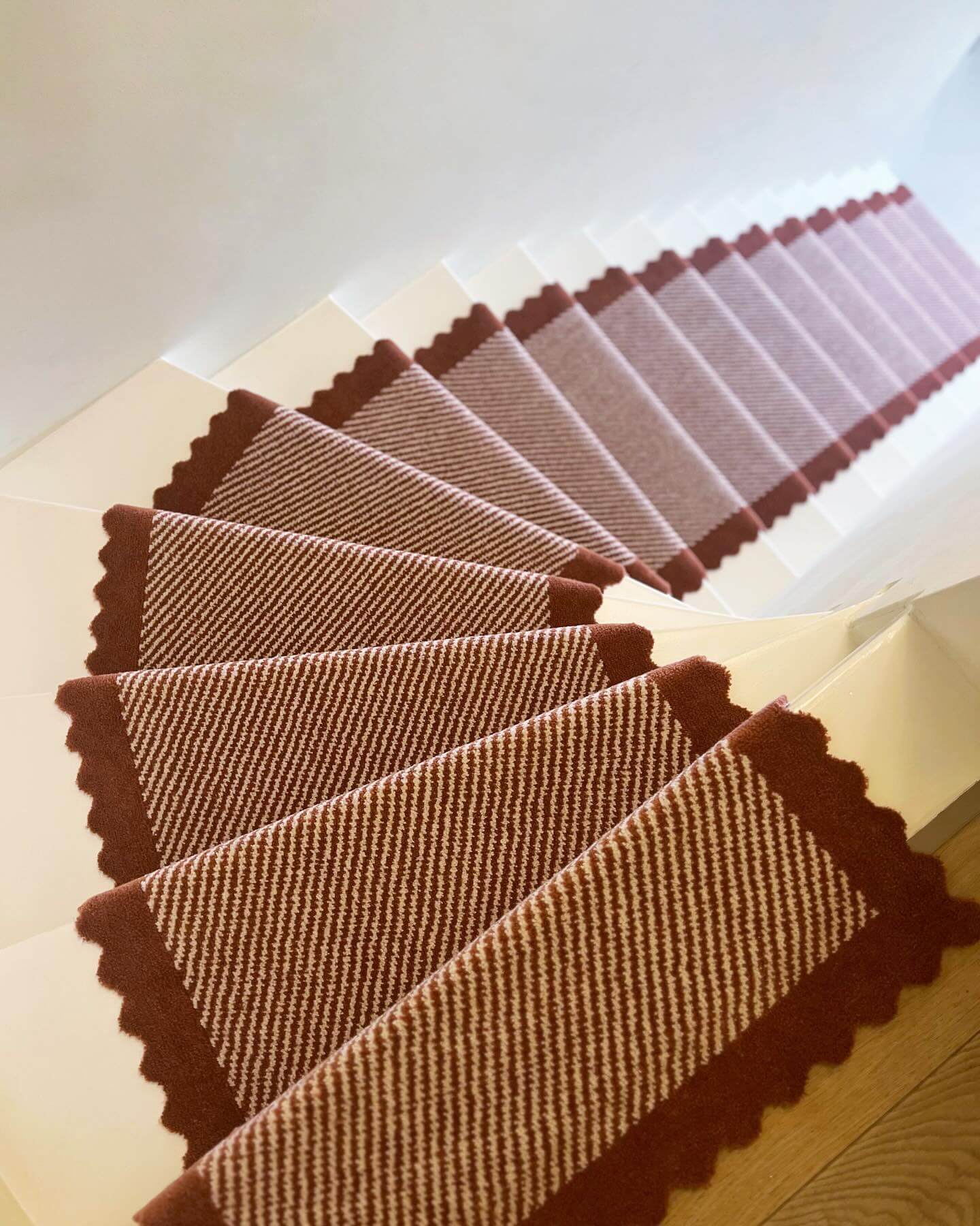 Brown and Cream Striped Runners With Scalloped Edges