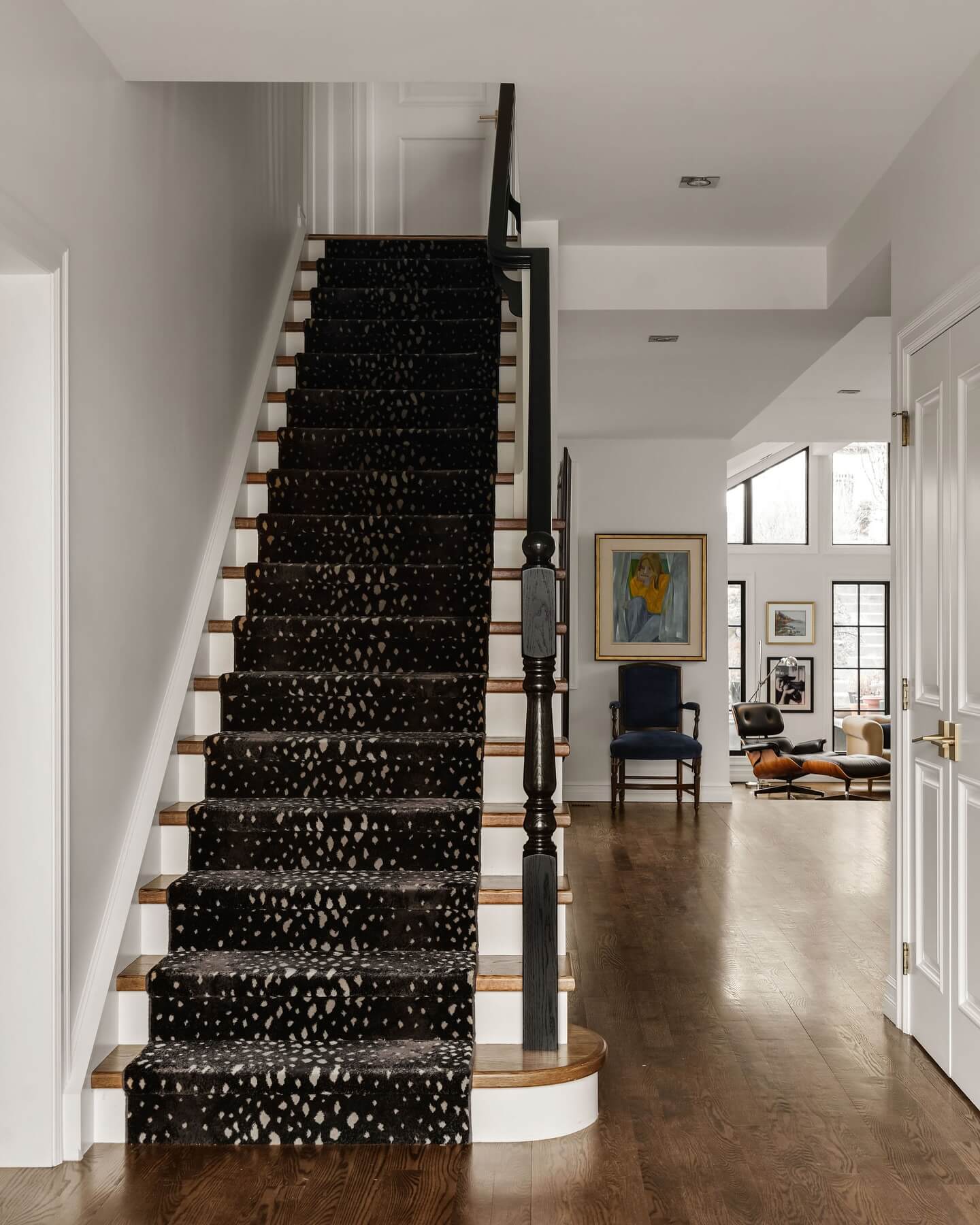 Black Stair Runner With a Spotted Antelope Pattern