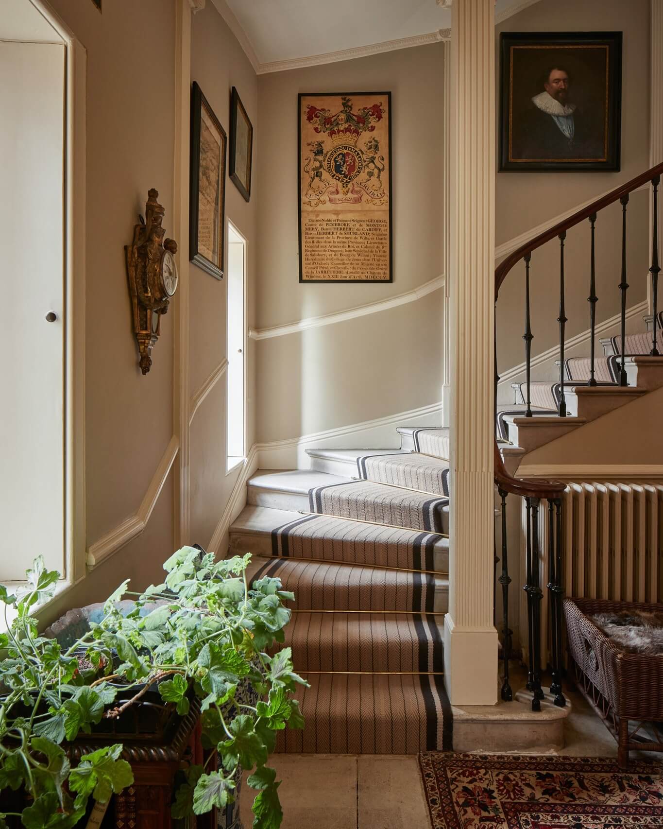 Striped Stair Runner With Thin Brass Rod Accents