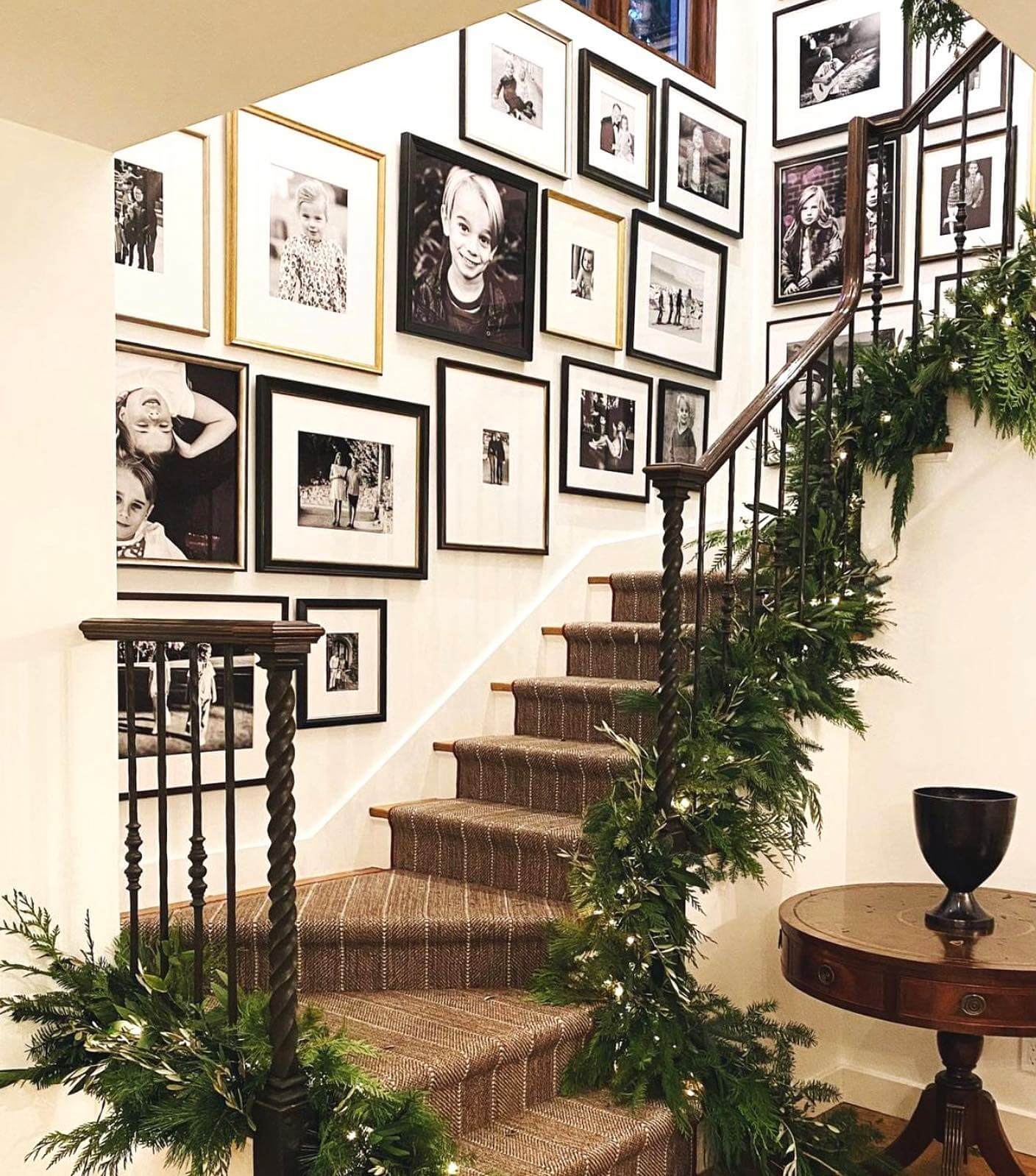 Festive Garland Draped Along Staircase Railing