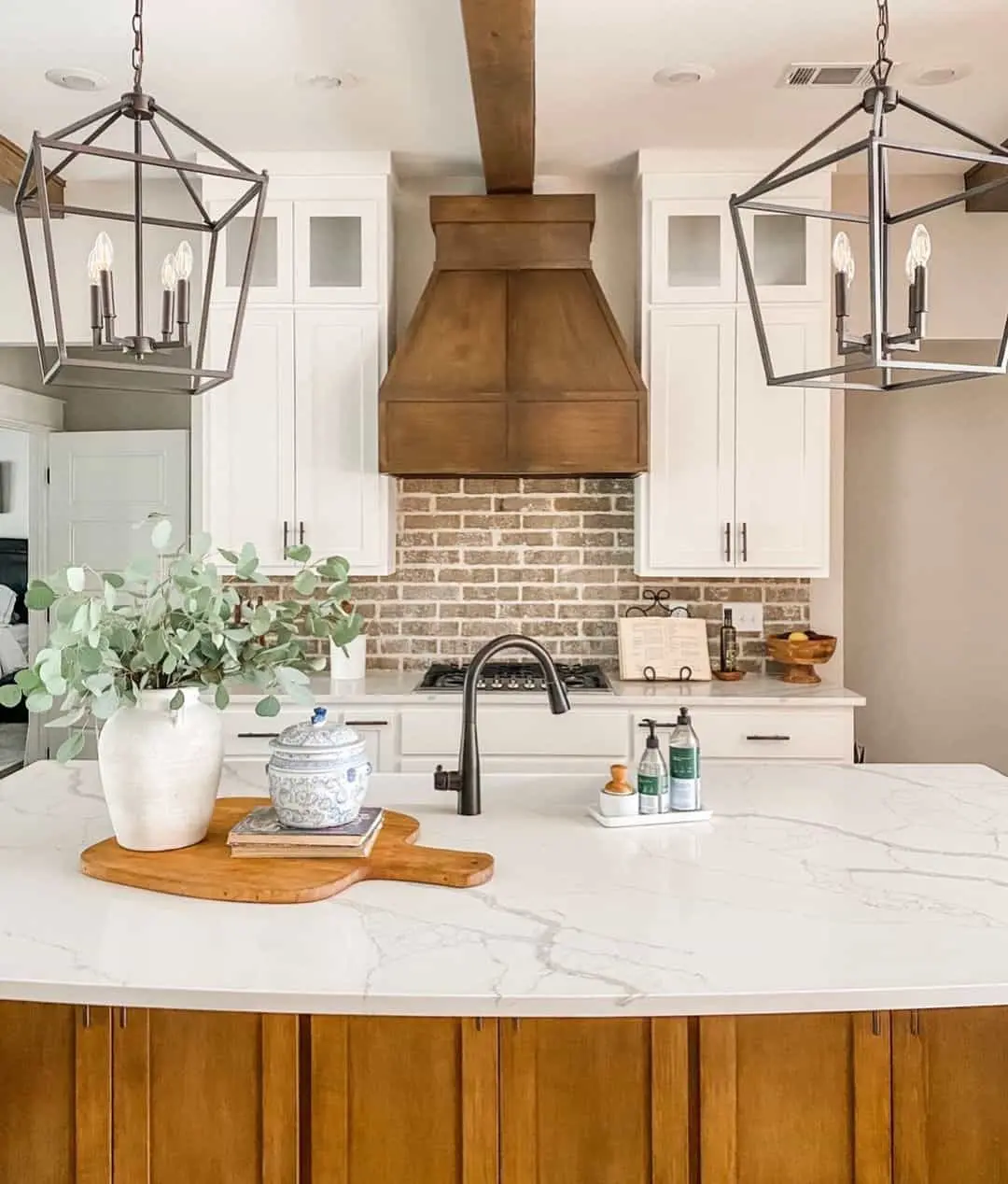 Warm Texture with Brick Tile Under a Wood Hood