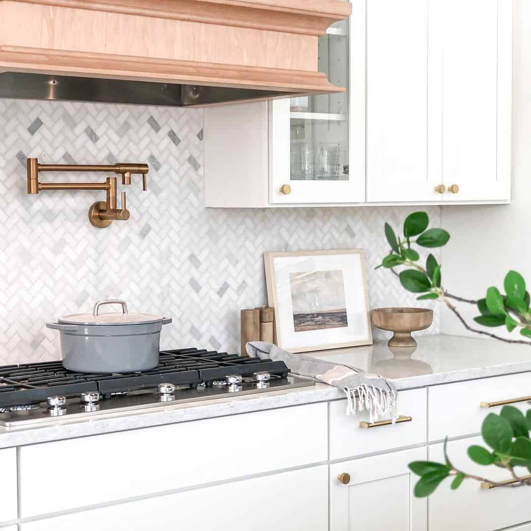Textured Marble Herringbone with Brass Pot Filler