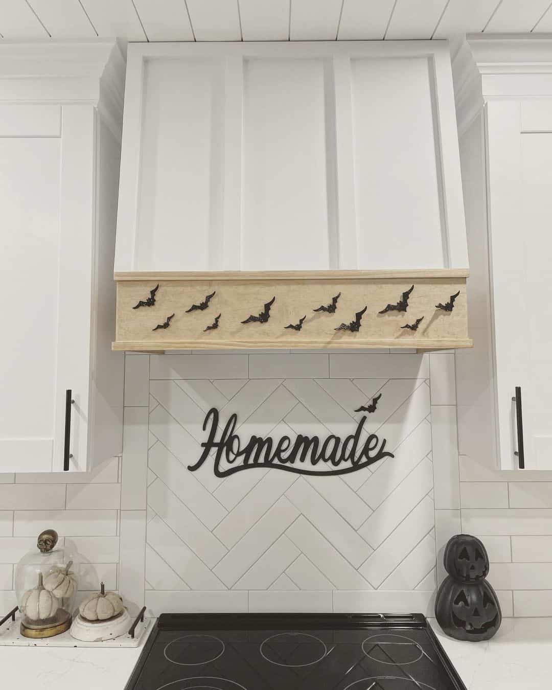 Wood Trim Backsplash Embellished With Flying Bat Cutouts