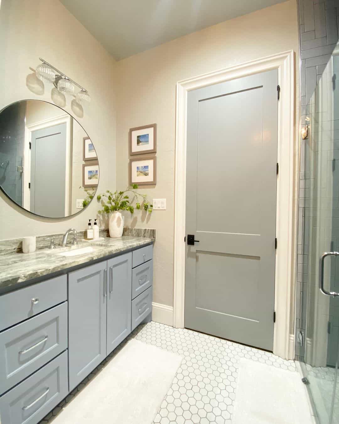 Light Blue Vanity with Sleek, Integrated Bin Pulls